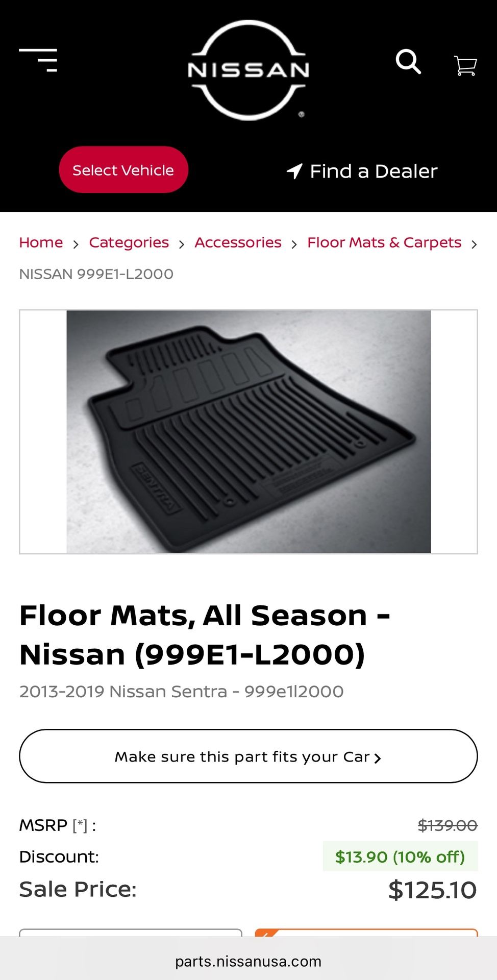 New Nissan Sentra Floor Mats- All Season 2013-2019
