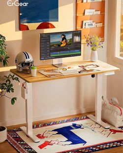 ErGear Height Adjustable Electric Standing Desk, 40 x 24 Inches Sit Stand up Desk, Memory Computer Home Office Desk, Light Vintage Brown