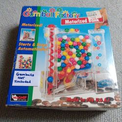 VINTAGE 1998 GUM BALL FACTORY MOTORIZED CLEAR COIN BANK GUMBALL MACHINE 