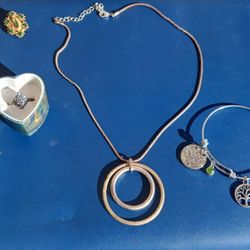 Womens charm bracelet, necklace, earrings,  & ring size 6 LOT