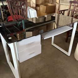 Brand New Modern Glass Desk with Drawers – White Frame