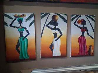 African Art Womem 3 piece Set Original on Canvas