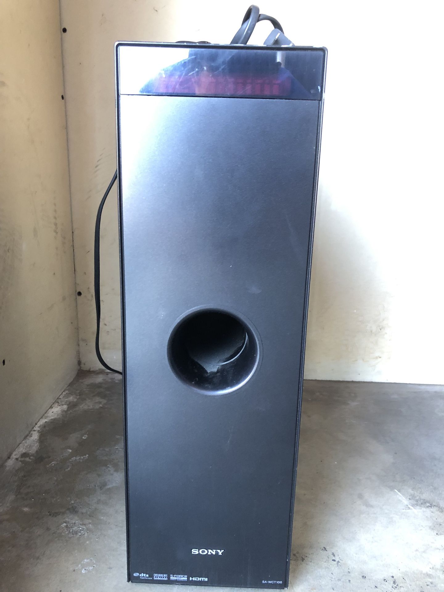 Sony subwoofer model SA-WCT100 with HDMI support.