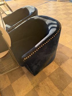 Navy Blue Velvet Barrel Accent Chairs with Nailhead Trim