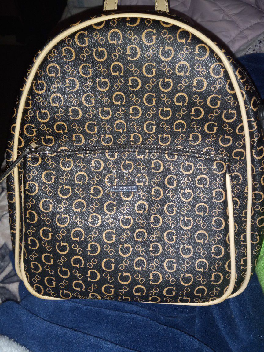 Guess Pandore Brown Logo Printed Backpack