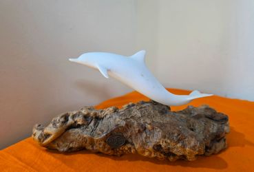 Vintage John Perry Dolphin Sculpture Burlwood Drift Wood Figurine Statue 11" Home Accent Nautical Decor