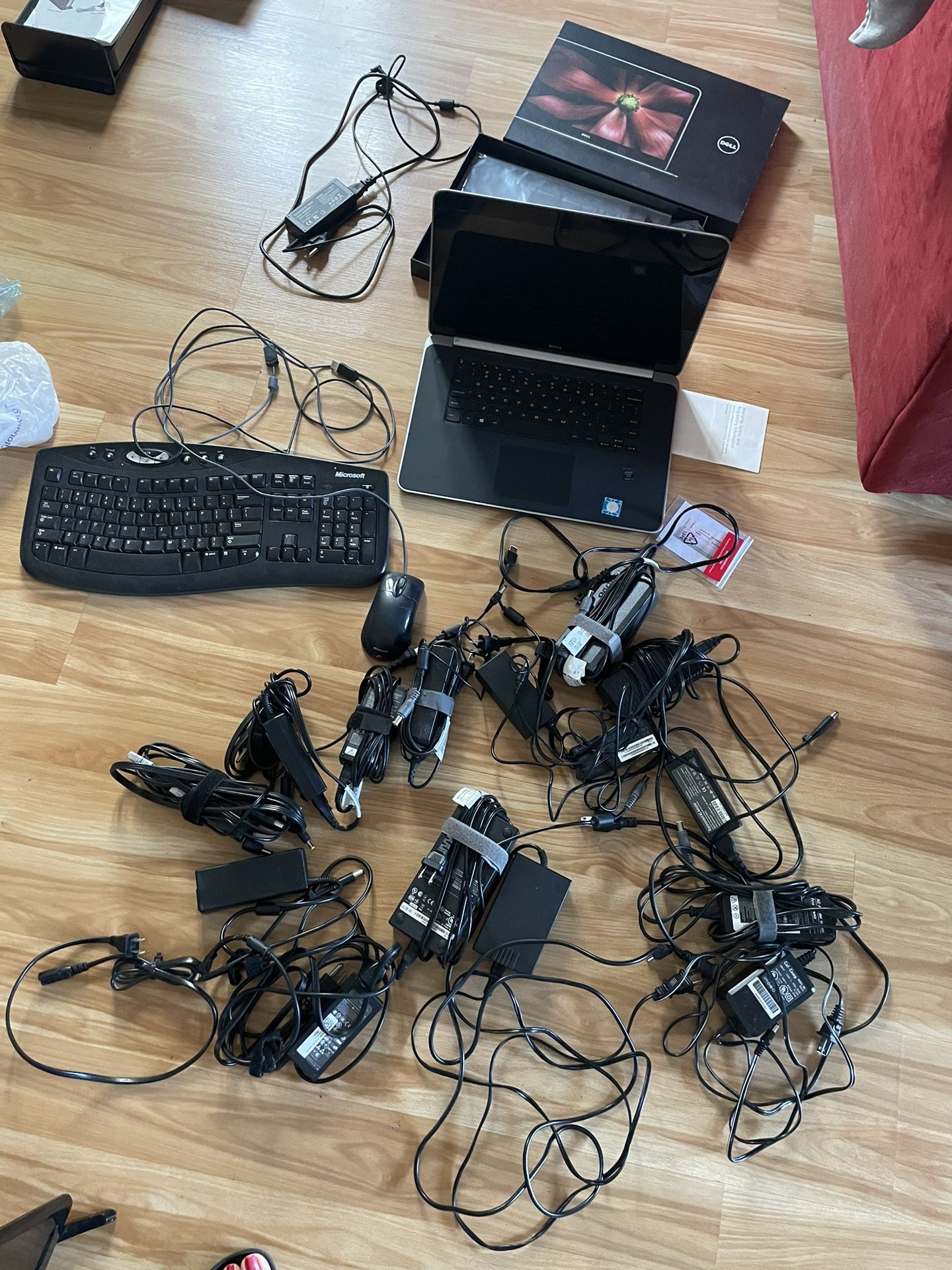 Huge Bundle of Laptop cords and Dell Precision M3800 For Parts