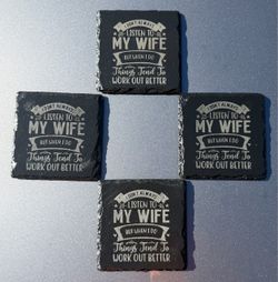 Funny Engraved Slate Coaster Set of 4