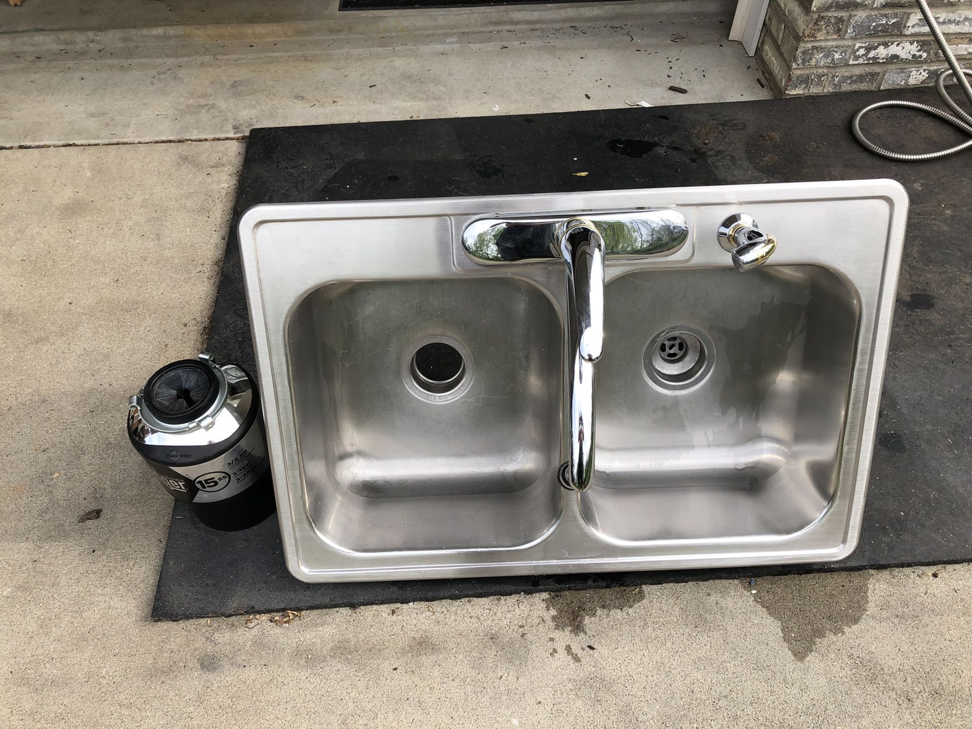 Stainless Steel Double Bowl Kitchen Sink with 3/4 HP Badger Garbage Disposal and Moen Faucet