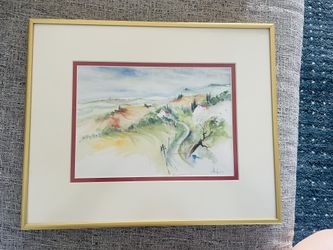 Framed water color landscape wall art