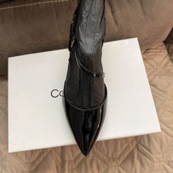 Calvin Klein Black Patent Pointed-Toe Slingback Mules Size 11