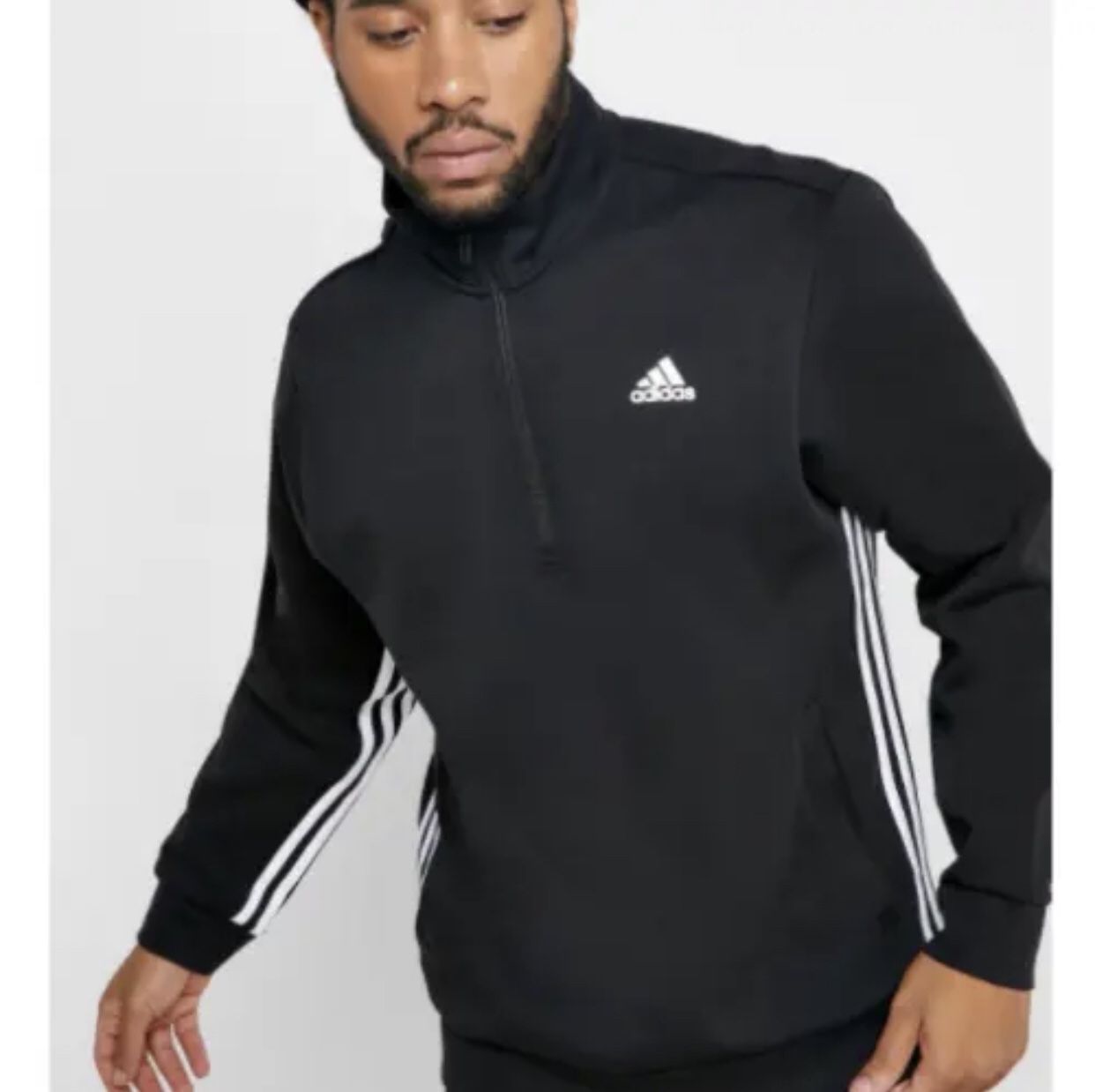 Adidas Men’s Pullover Sweatshirt hoodie – less Jacket Shirt Stripes Black Large
