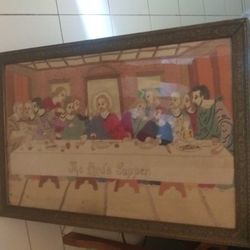 The LAST Supper LARGE Antique Needlepoint