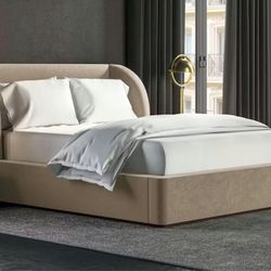 Taupe Velet Queen Storage Bed.  (Mattress Not Included)
