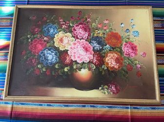 Beautiful Vintage Floral Painting in Frame