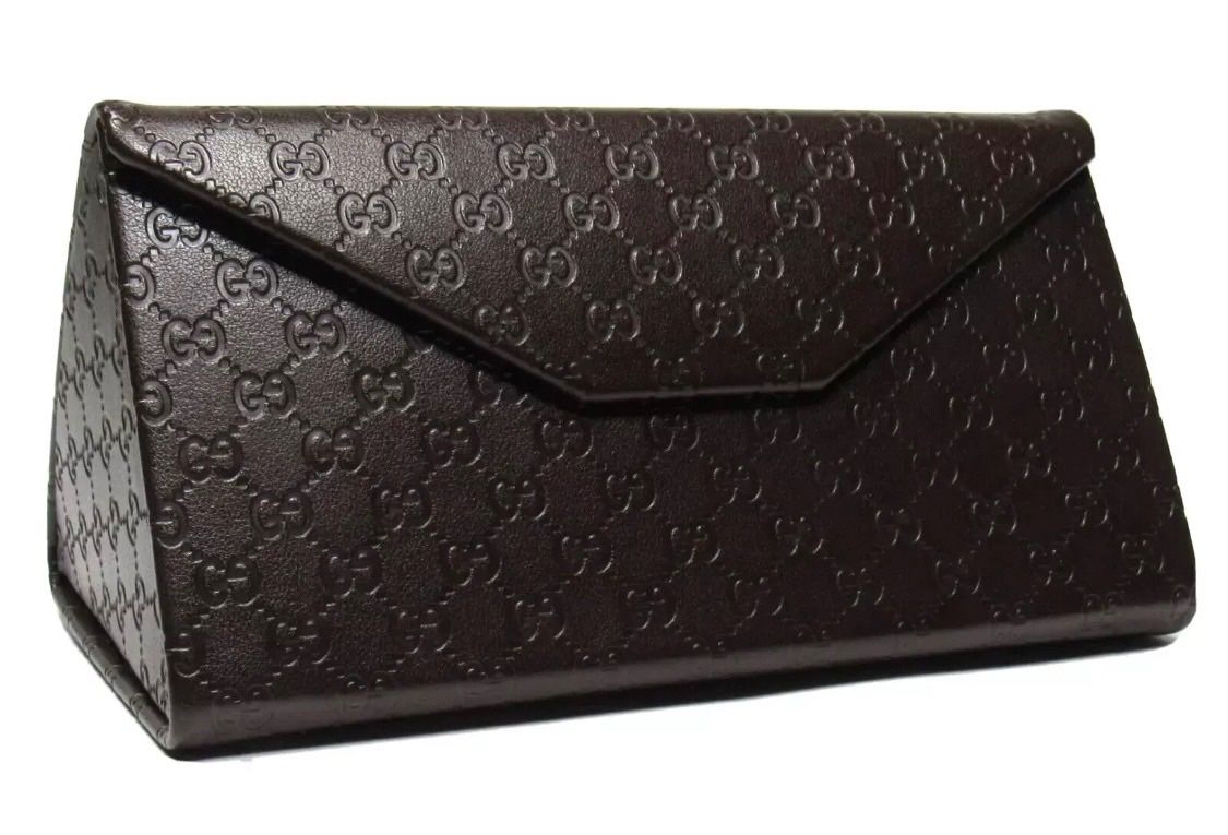 Gucci Logo Brown Leather Adult Eyeglasses Case/ Brand New