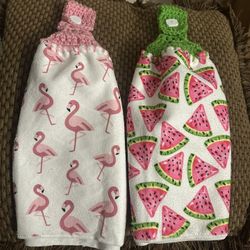 Handmade Flamingos And Watermelon Kitchen Towels On Full Towels