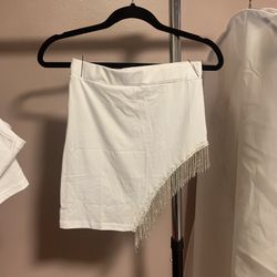 White Top And White Fringe Skirt