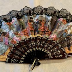 Vintage Victorian Spanish Style Hand Black Fan known as an abanico, for cooling, fashion, Flamingo dance