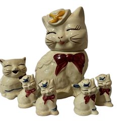 Vintage Shawnee Patented Puss N Boots USA Cookie Jar, Creamer and Salt and Pepper 1940's