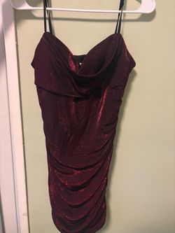 Burgundy Metallic Ruched Mini Dress