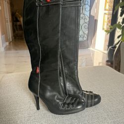 Women Black Leather Boots 