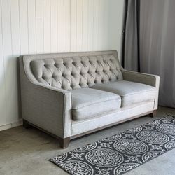  Gray modern loveseat with wooden base