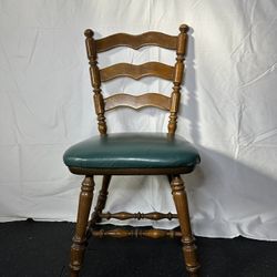 Vintage Wooden Chair with Green Upholstered Seat