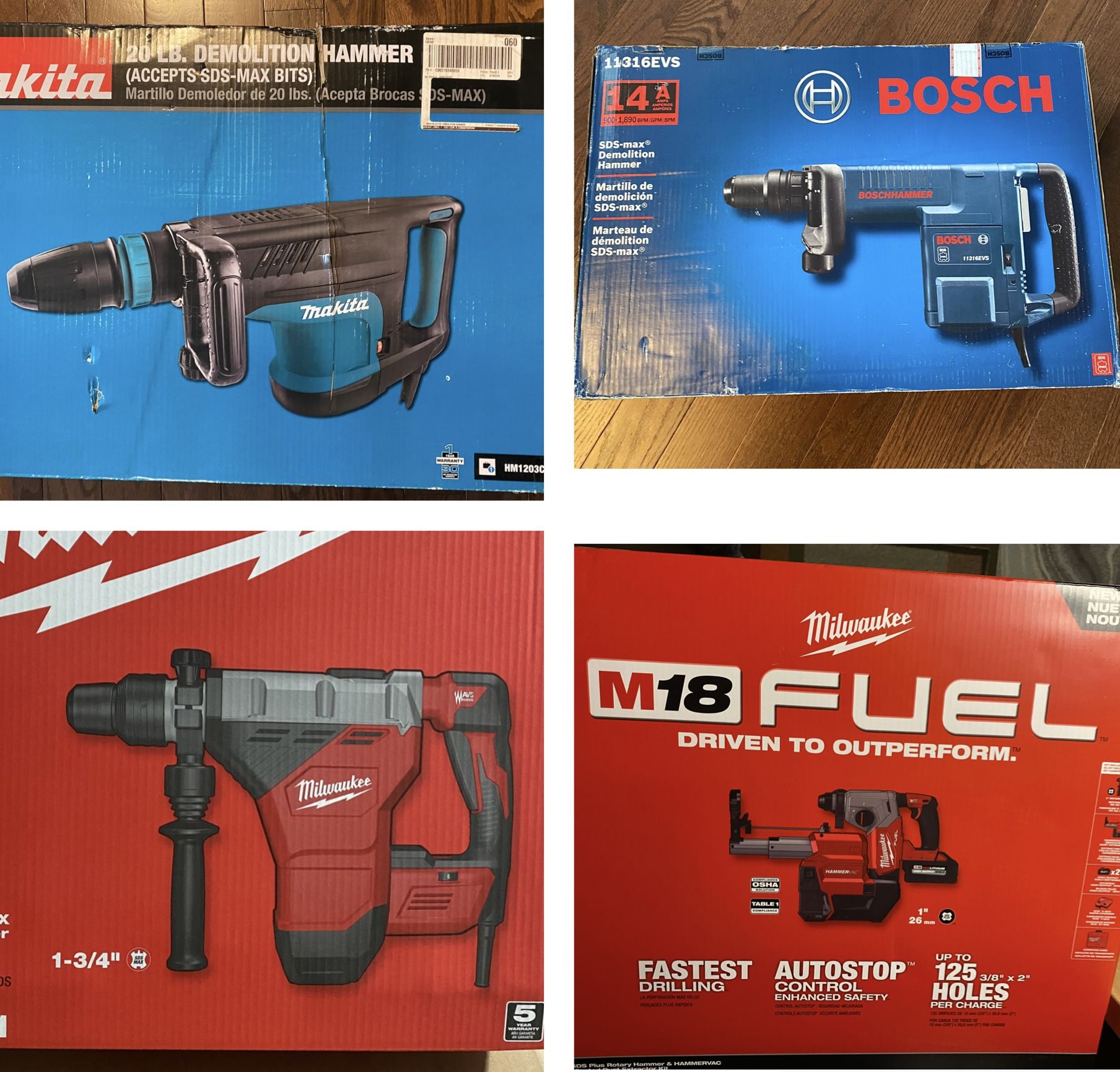 Milwaukee Makita Bosch Sds Max Hammer Drill And Demolition Hammer