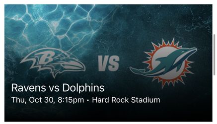 Miami Dolphins vs Ravens (3 Tickets + Yellow Parking)