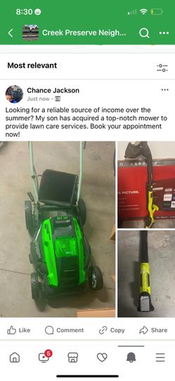 Son Is Cutting Grass