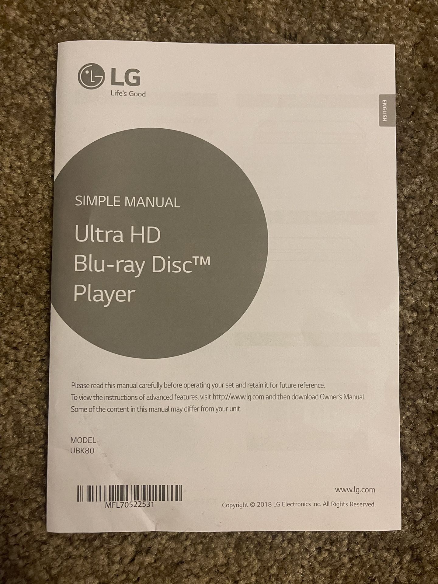 LG 4K UHD Blu-ray Player with HDR Compatibility (UBK80)