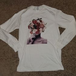 Gildan White Long Sleeve With Floral Design (Size S)