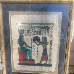 Cleopatra, Egyptian Papyrus Paper Painting, Framed 