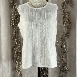 Karl Lagerfeld Paris | White Lace Sleeveless Blouse | Women’s Large | Romantic