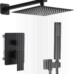 Matte Black Shower System 12 Inch Bathroom Luxury Rain Mixer Shower Combo Set Wall Mounted 