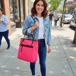 Michael Kors Leila Neon Hot Pink Large Tote