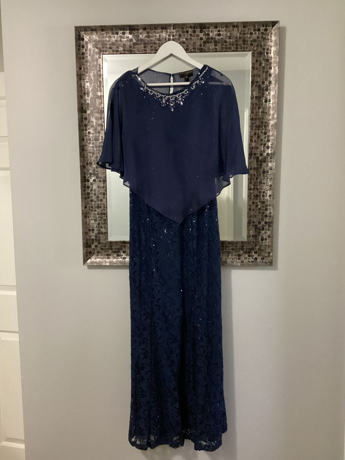 Ignite Evenings Sleeveless Beaded Sequined Navy Mother-of-the-Bride Dress - Size 10