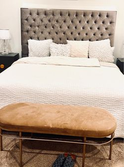 King Bed - Gray Upholstered Bed Frame