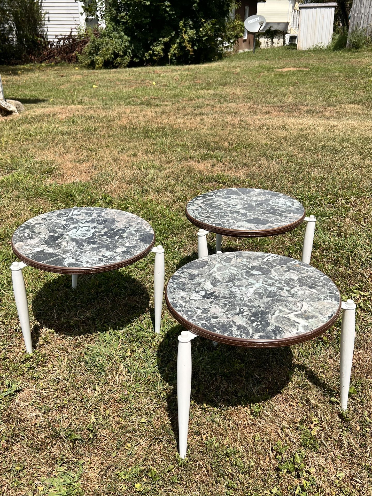 Set of 3 Marble Designed Side Tables