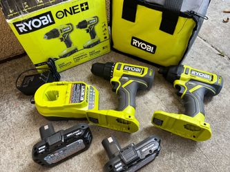RYOBI ONE+ 18V Cordless 2-Tool Combo Kit with Drill/Driver, Impact Driver, (2) Compact Batteries, and Charger