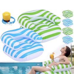 4 Pack Foldable Inflatable Poolside Chair Blow up Beach Chair with Pump Portable ​Floor Seat for Indoor Outdoor Edge of Pool Camping Picnic Movie Nigh