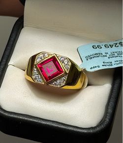 Wow 🤯!! Men’s 925 Sterling Silver Gold-Tone Ring – Ruby Red & White Sapphire – Size 10