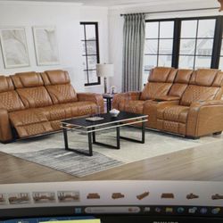 Leather Power Reclining Sofa & Leather Power Reclining Love Seat ( Heat &