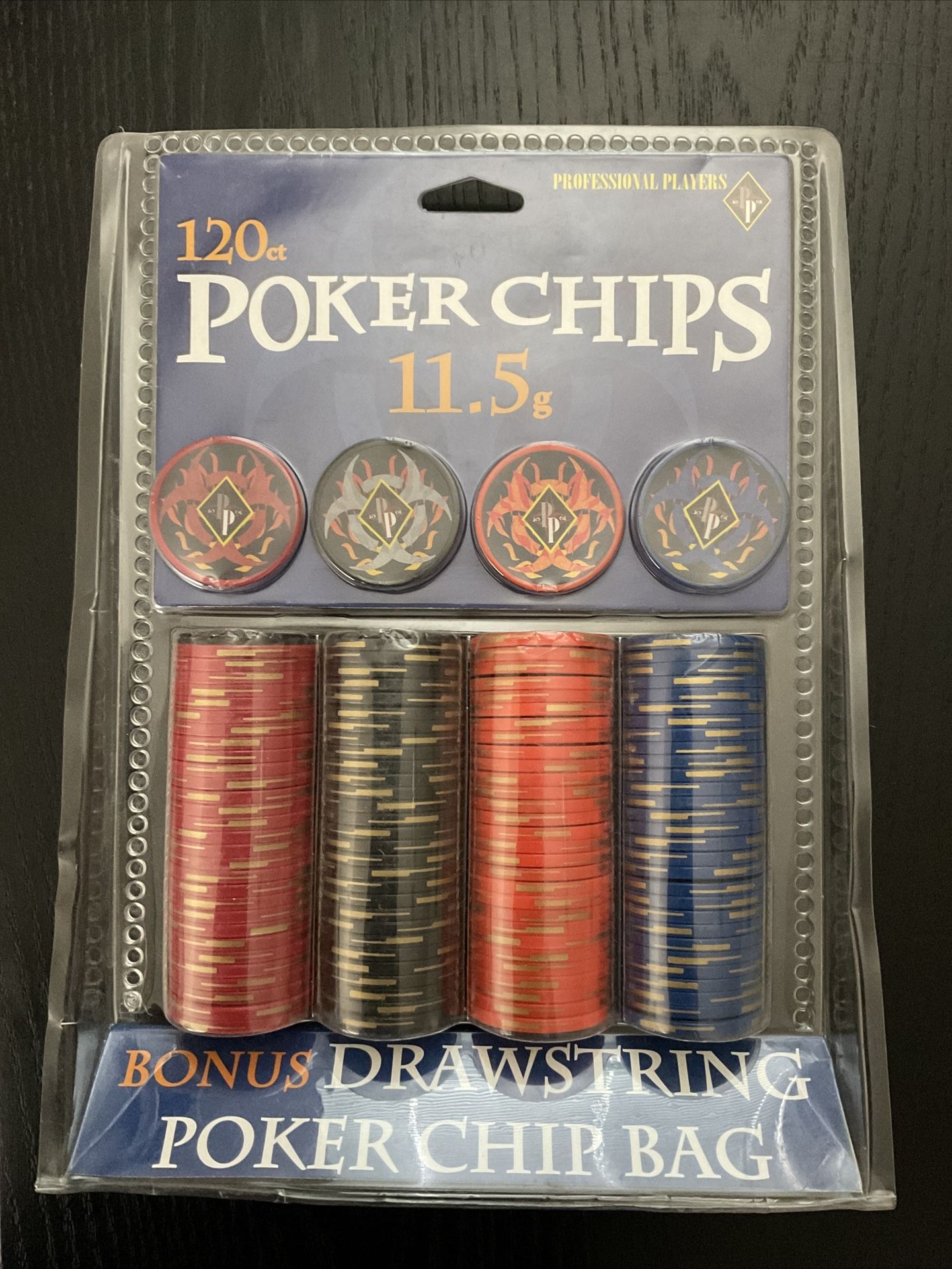 Professional Players 11.5g 120ct Poker Chips with Drawstring Bag - NIB