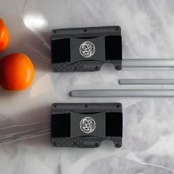 RFID Blocking, Black & Gray With Thin Blue Line Aluminum Wallet