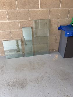 Custom-made Glass. 2 sheets: 18.5”x17”x3/8” $35. 2 sheets: 35.5”x15”x1/8” $30. 4 sheets: 29.75”x8.25”x1/8” $50. New. Take all 8 for $99 OBO. I have an