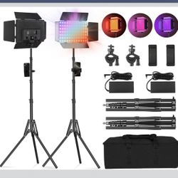 2Pack RGB LED Video Light Kit 12.6in with Barn Door RGB Photography Light 20W/2500~8500K/14 (contact info removed) LED Panel Light Kit with Light Stan