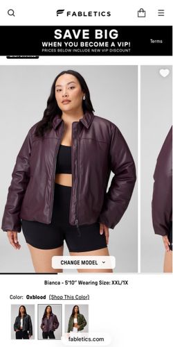 Fabletics Women’s Faux Leather Padded Bomber Jacket Size XL
