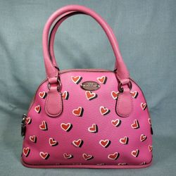 Coach Valentine Mini Cora Domed Satchel, Pink Hearts


